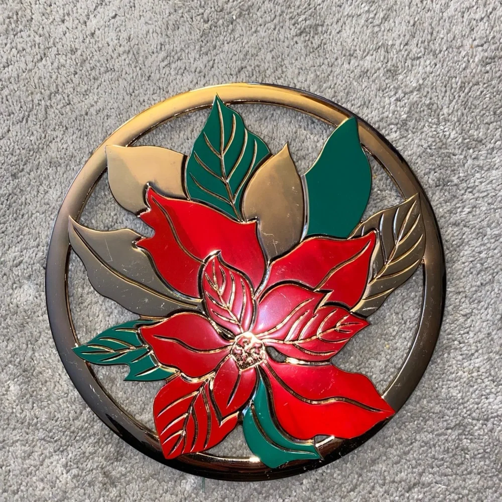 Vintage Made‎ In Japan Poinsettia Trivet Holidays Christmas Decor